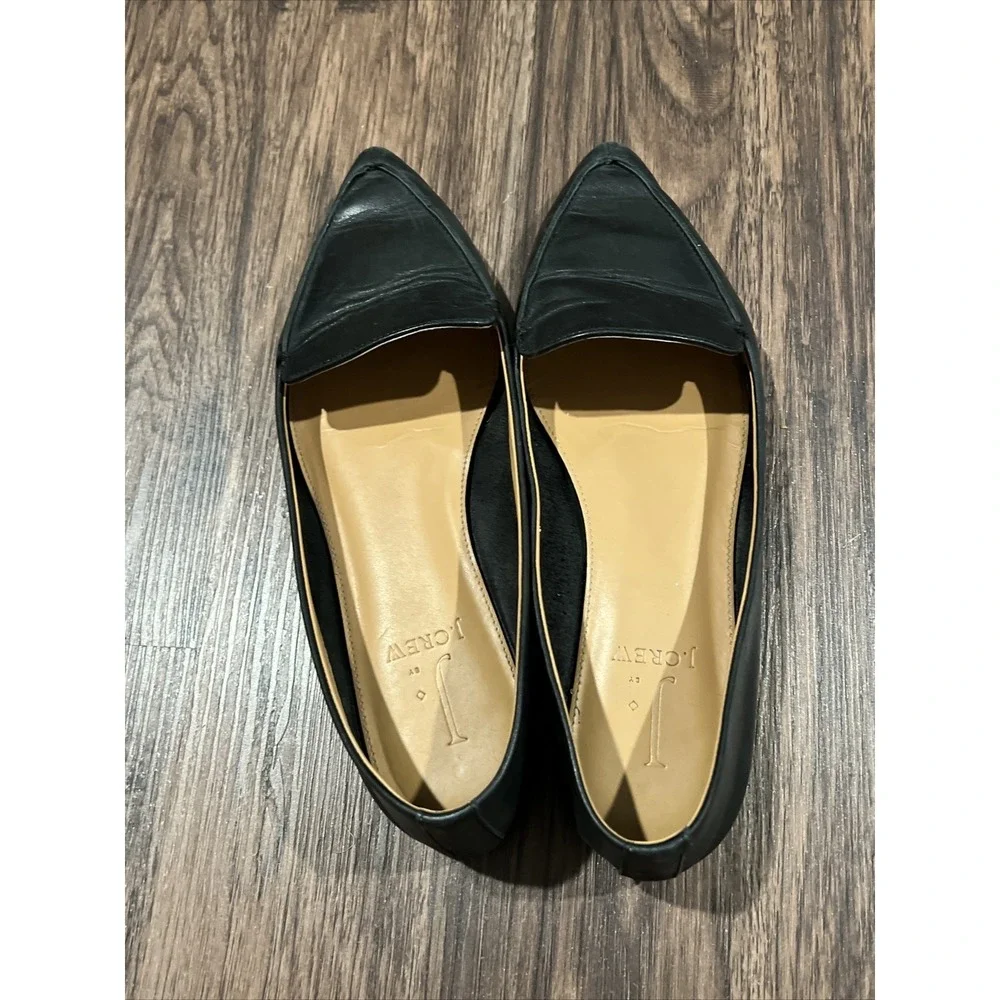 J By J. Crew Women's Pointed Loafer Leather Flat Black Shoes 8